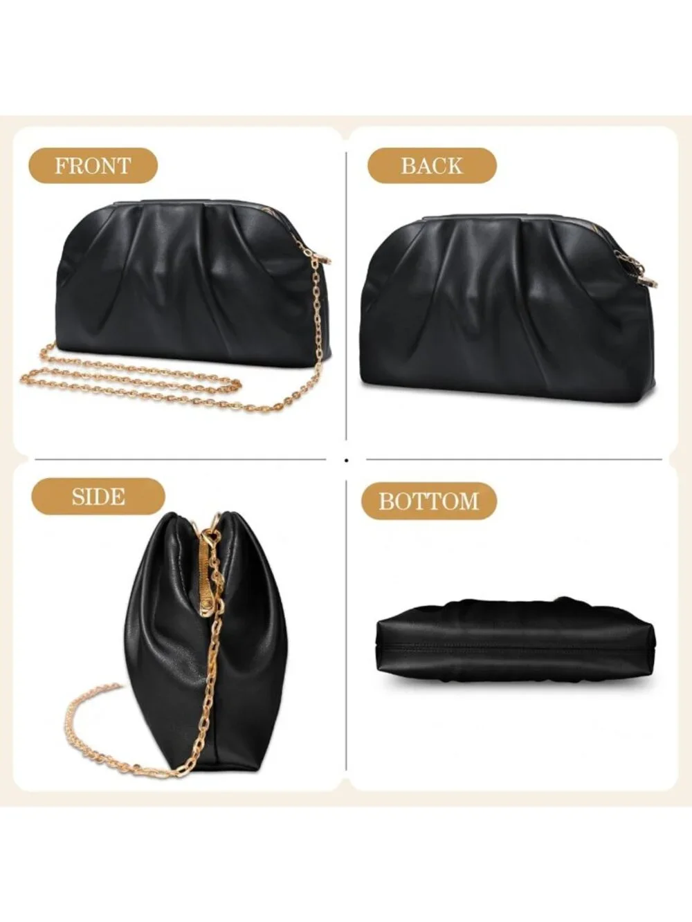 👜 Women's Black Soft Pleated PU Wedding Clutch Elegant Evening Clutch Purse